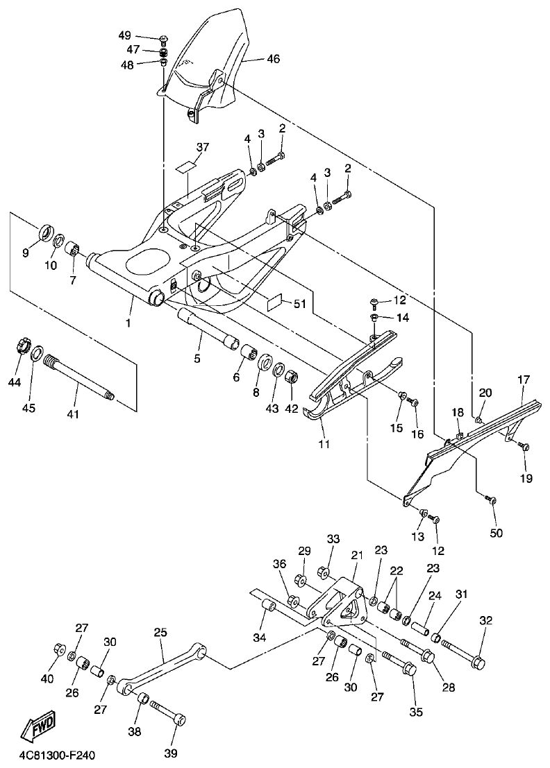 Yamaha R1 2008 REAR ARM parts diagram